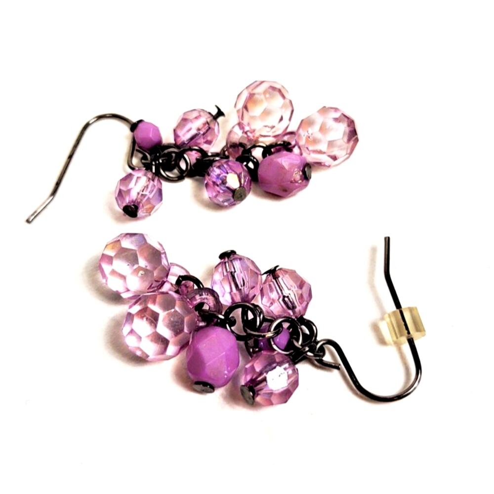 Cluster Dangle Drop Amythyst Rhinestone Earrings 1.5" Drop VTG French Ear Wire